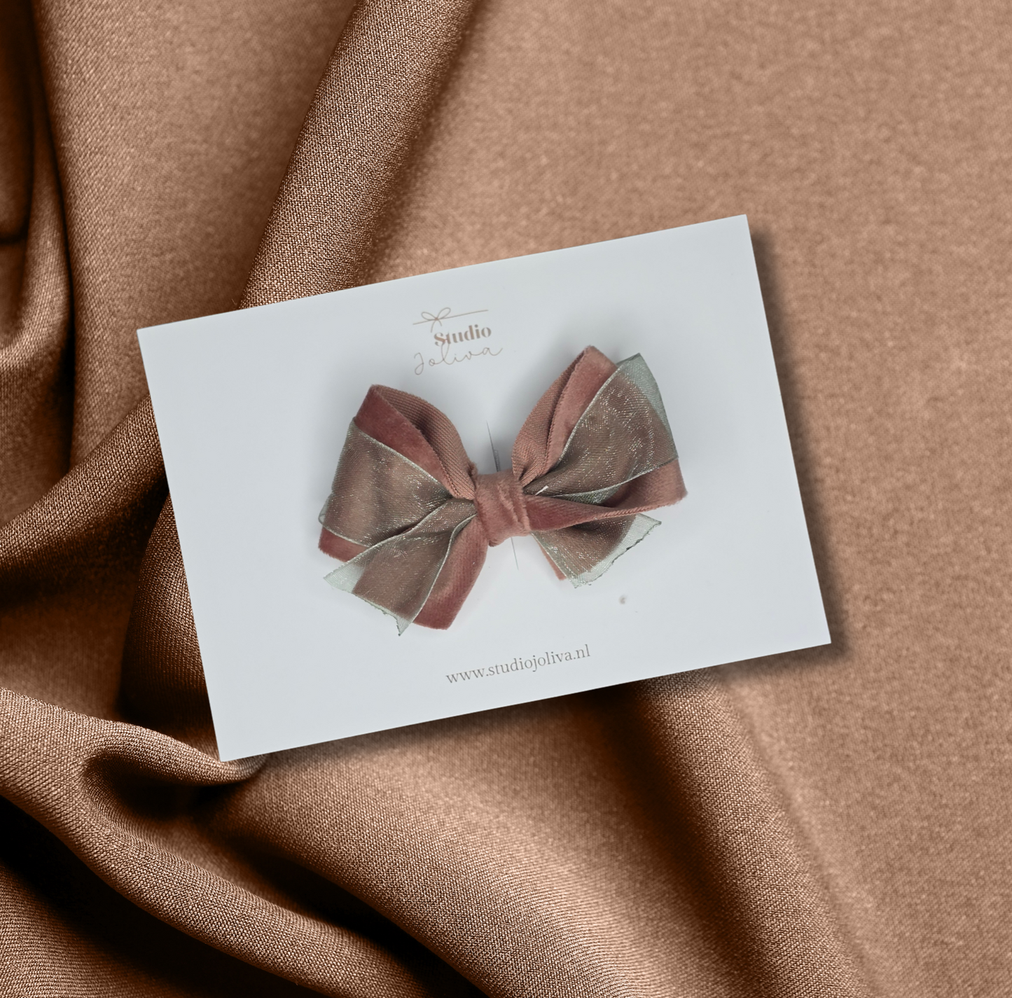 Velvet & Organza Strik - oud roze/groen
