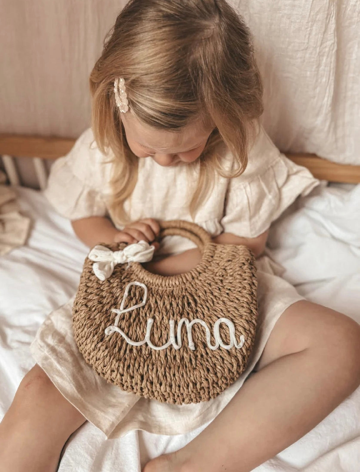 Rieten tas - met naam - Studio Joliva