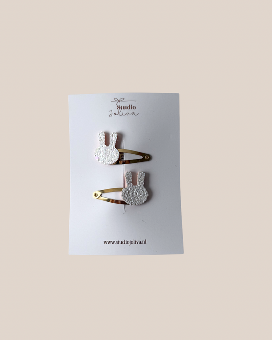 Haarspeldjes - Spring Glitter Bunny Wit