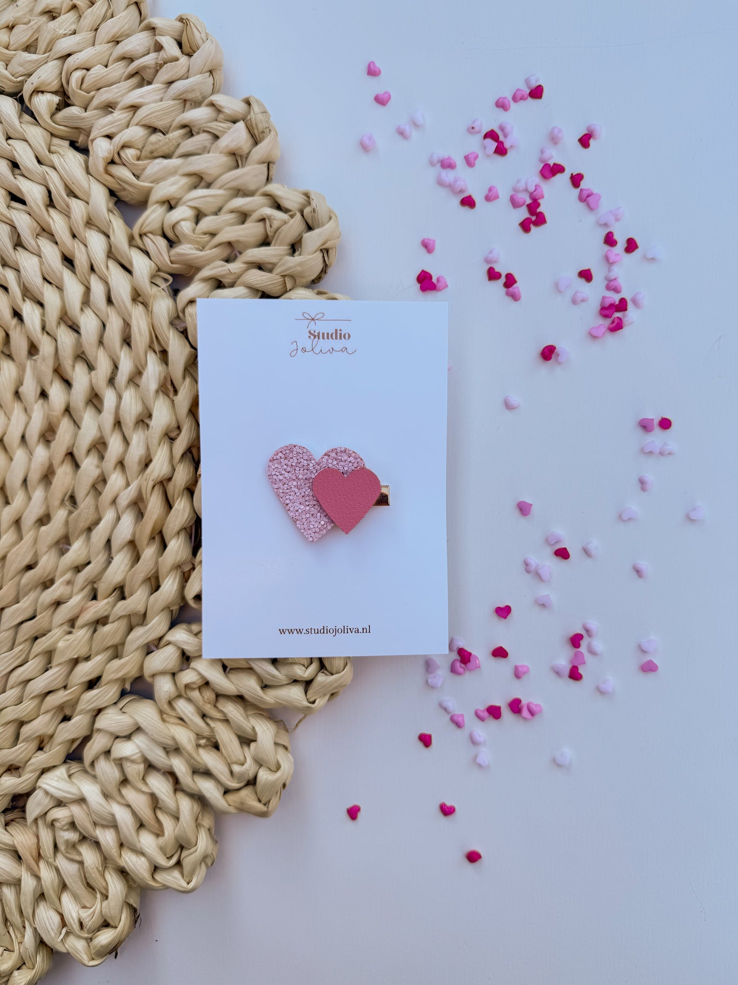 Haarspeld - Double Heart Soft Pink - Studio Joliva