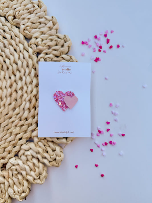 Haarspeld - Double Heart Hotpink - Studio Joliva