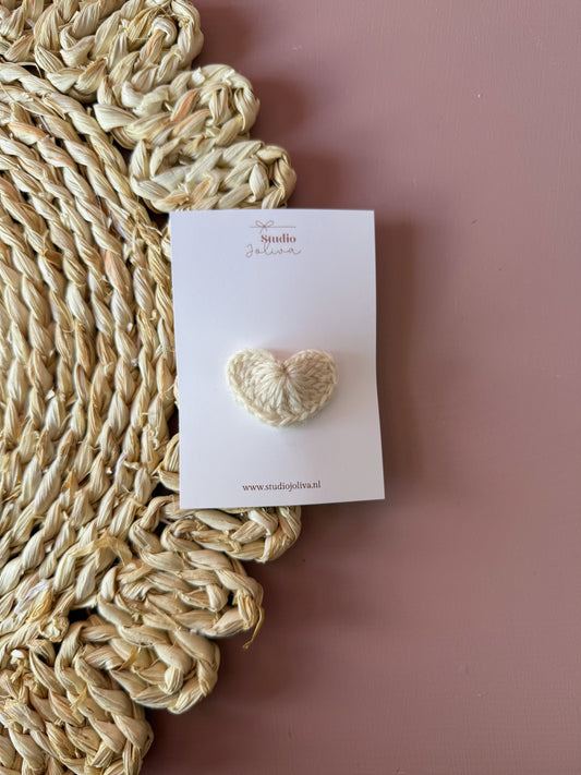 Haarspeldje - Hearts Crème Knitted - Studio Joliva