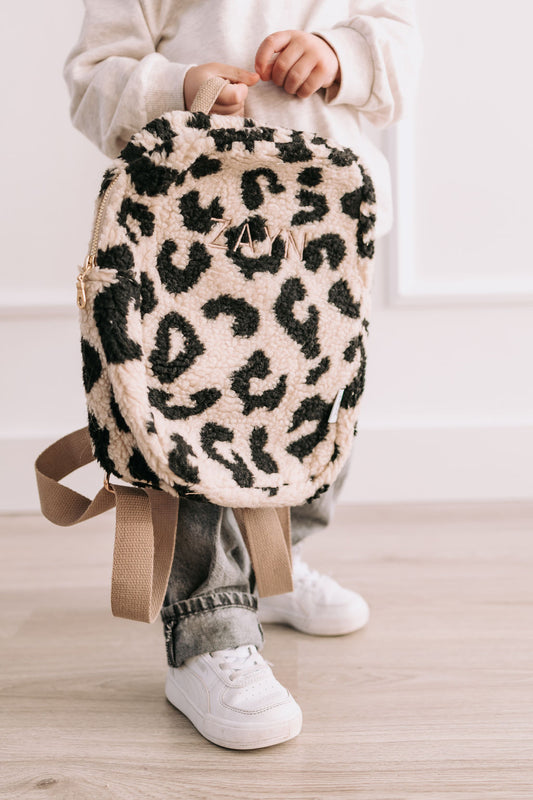 Leopard Rugzak met Naam – Cream/Black | Studio Joliva - Studio Joliva