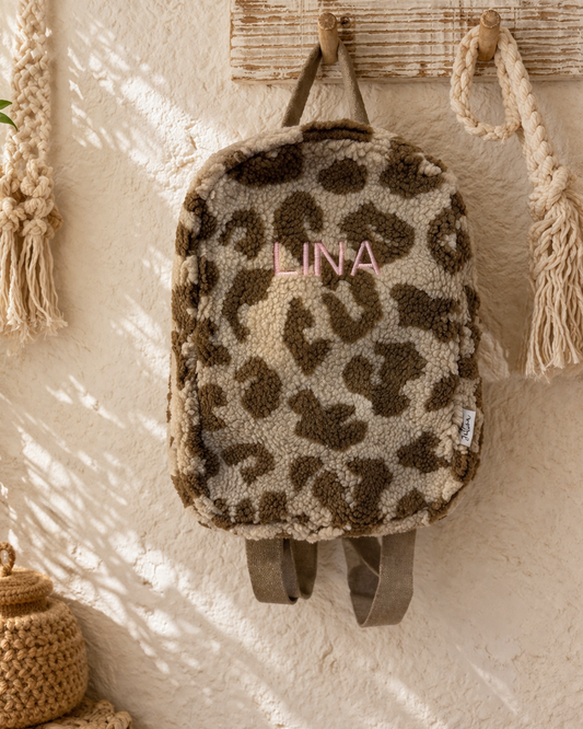 Leopard Rugzak met Naam – Cream/Brown | Studio Joliva