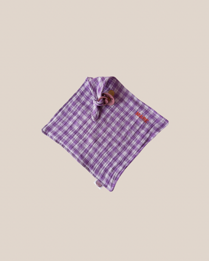 Speendoekje Hydrofiel  - Lila Blokjes met naam - Studio Joliva