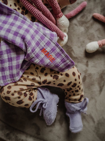 Speendoekje Hydrofiel  - Lila Blokjes met naam - Studio Joliva