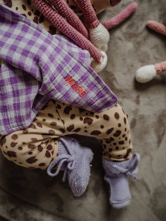 Speendoekje Hydrofiel  - Lila Blokjes met naam - Studio Joliva